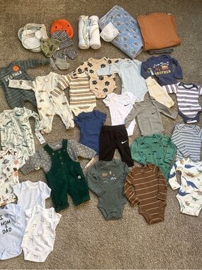 Huge Lot of Baby Boy Clothes Sz Newborn - 3 mos One pieces Sleepers Essentials